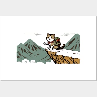 Vintage Japanese Art Sports Hiker Mountain Climbing Cat Posters and Art